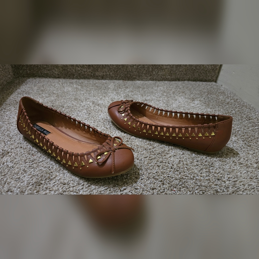 Izabella Rue Brown Flats with Gold Accents
